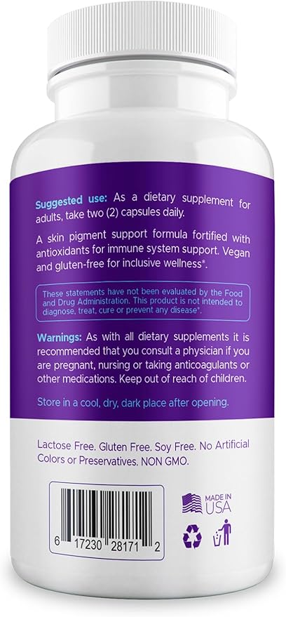 Vitiligo Capsules 60 Count | 1 Month | Improve Skin Pigmentation Support and Reduce White Spots | Effective Vitiligo Supplement | Natural Solution for White Spots on Skin. (1)
