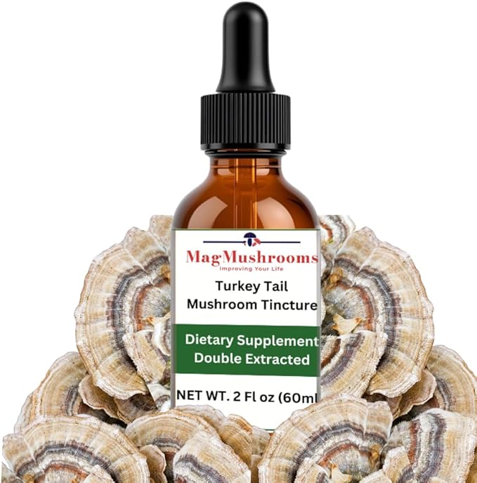 Turkey Tail Mushroom Liquid Extract Tincture Daily Supplement Double Extracted for High Potency 2 Fl oz 60 doses