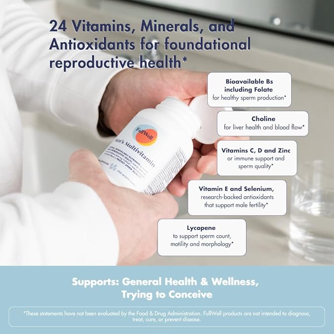 FullWell Men's Multivitamin - Daily Multivitamin for General &amp Reproductive Health - Supports Sperm Health &amp Hormone Balance - Fertility &amp Conception Support - Men's Prenatal - 120 Count (