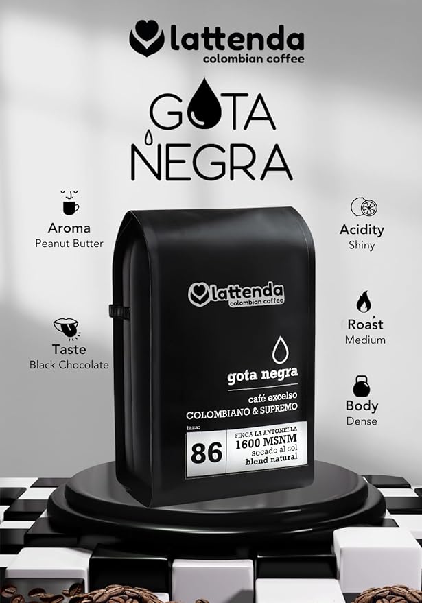 Lattenda Gota Negra Medium Roast Specialty Coffee (Whole Been) 340 Gr. - Caf Especial Colombiano Tostado