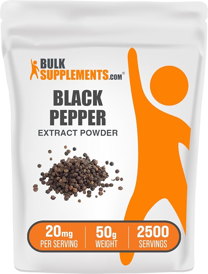 BulkSupplements.com Black Pepper Extract Powder - Black Pepper Supplements Piperine Supplements - Vegan &amp Gluten Free 20mg per Serving 50g (1.8 oz) (Pack of 1)