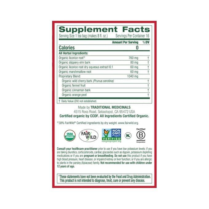 Traditional Medicinals Organic Throat Coat Herbal Tea Supports Throat Health (Pack of 4) - 64 Tea Bags