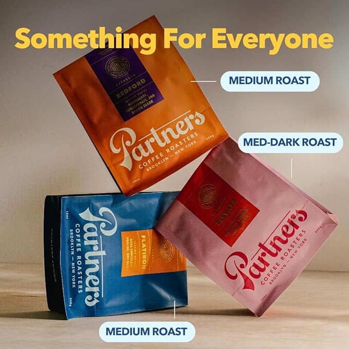 PARTNERS COFFEE ROASTERS - Whole Bean Coffee (Bedford - Espresso Medium Roast) 12oz - Fruity Complex Espresso - Whole Coffee Beans - Lab Tested for Mycotoxins &amp Heavy Metals - Hand Roasted in N