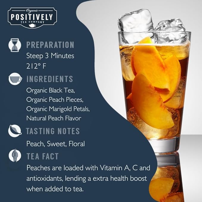 Organic Positively Tea Company Juicy Peach Black Tea Loose Leaf 16 Ounce