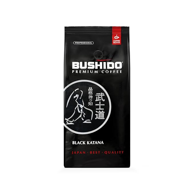 BUSHIDO Black Katana Premium Whole Bean Coffee 2.2 lb (1kg) Bulk Bag Medium Roast 100% Arabica - Rich &amp Smooth Taste with Dark Chocolate Notes - Non-Bitter Espresso Beans - Imported from the Nethe