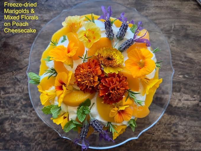 Freeze-Dried Marigold Flowers 0.2 oz | About 20 Edible Flowers | Dried Marigolds for Cake Decoration Cupcakes Desserts Cocktails Garnish Baking Culinary Use Parties and Special Occasions