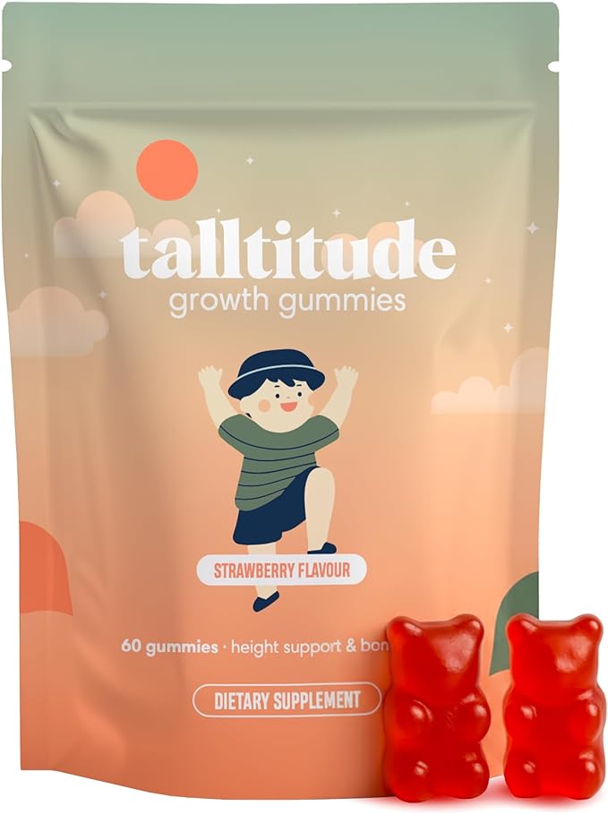 Talltitude Growth Gummies - Natural Height Support &amp Bone Strength Supplement for Kids &amp Teens with Vitamin D Calcium Ashwagandha L-Arginine - 60 Gummies