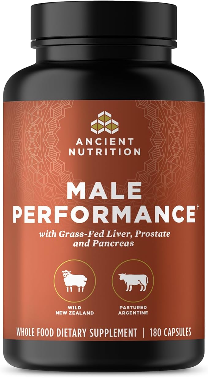 Ancient Nutrition Organ Supplements for Men Grass-Fed and Wild Organ Complex Capsules Liver Prostate Pancreas Supports Male Performance Healthy Aging 180 Ct