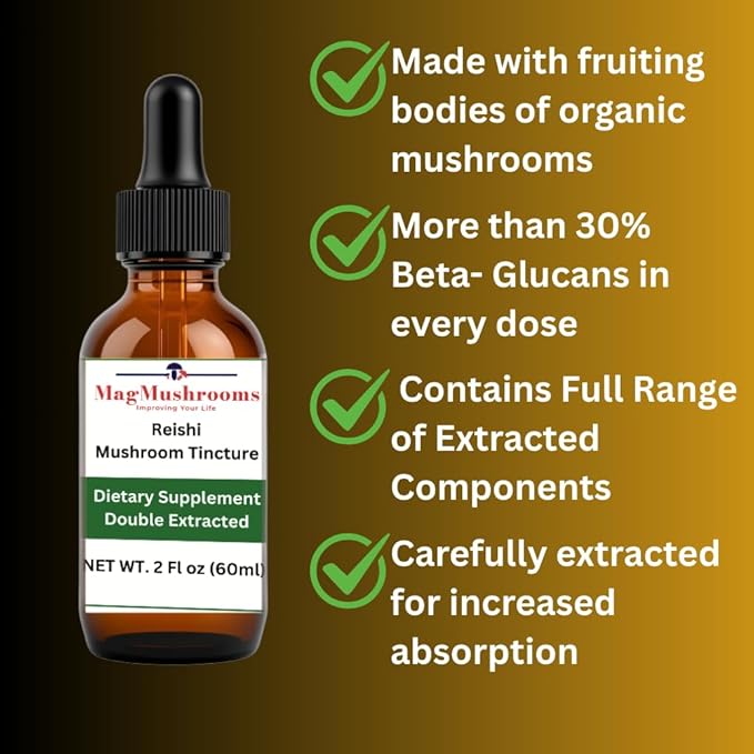 Reishi Tincture Daily Supplement Double Extracted for High Potency 2 Fl oz 60 doses