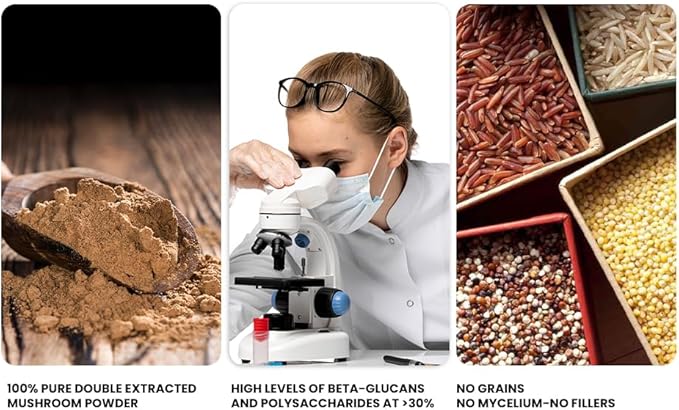 Ellie's Best 7 Mushroom Powder Extract Organic Blend - Reishi Lion's Mane Chaga Turkey Tail Cordyceps Maitake &amp Shiitake - Double Extracted - Pure No Fillers - 8oz / 228 1g Servings……