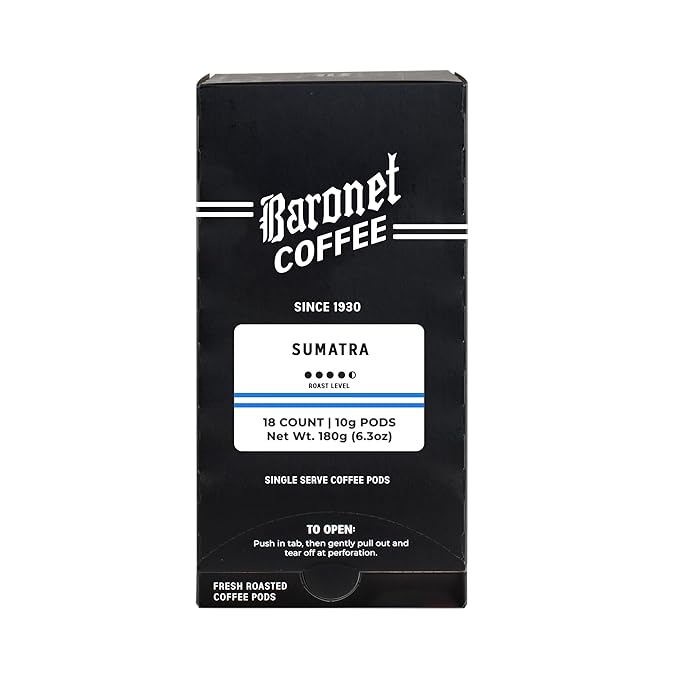 Baronet Coffee Pods [Sumatra-54 Pods] Single Cup Use Like Senseo [3 Boxes of 18 Single Serve 10 Gram] Regular Strength Dark Roast [Sumatra Coffee]