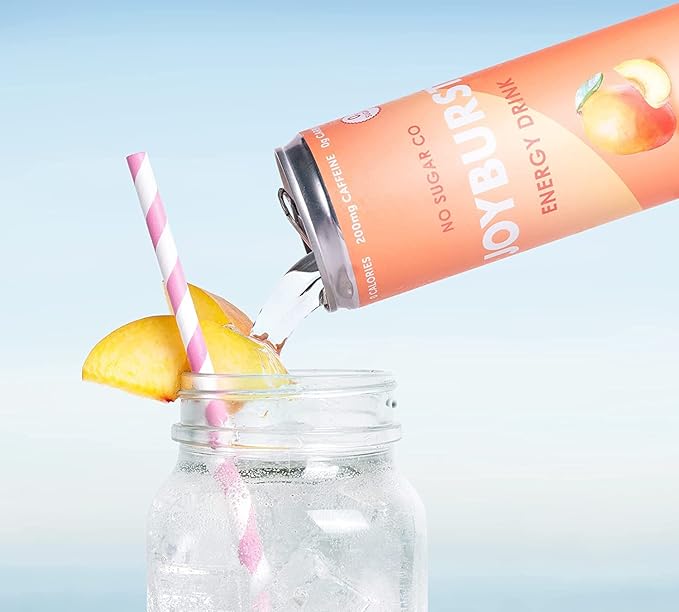 No Sugar Joyburst Energy Drink 0 Calorie 0 Sugar Sugar Free Energy Drink with Natural Caffeine Hint of Sweetness and Refreshing Sparkling Water - 12 Packs (Peach Mango)
