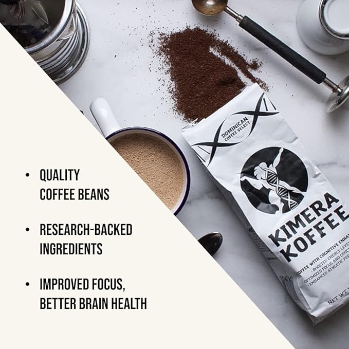 Kimera Koffee Original Blend - Organic Medium Roast Ground Coffee Vitamin-Infused with Taurine Alpha GPC DMAE L-Theanine for Cognitive Support &amp Athletic Performance 12oz