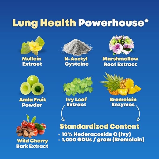 Mullein Leaf Extract &amp NAC Lung Detox Cleanse- N-Acetyl Cysteine Marshmallow Root Bromelain - Lung Health Sinus Mucus Removal Support Supplement for Smokers - 90 Capsules Non-GMO Gluten-Free