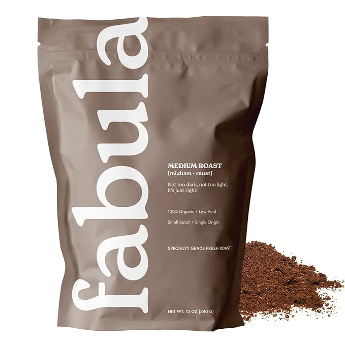 Fabula Organic Coffee for French Press Low Acid Coffee Freshly Ground - Non-GMO - No Mold - Mycotoxins Pesticides Free - Single Origin - 12 oz