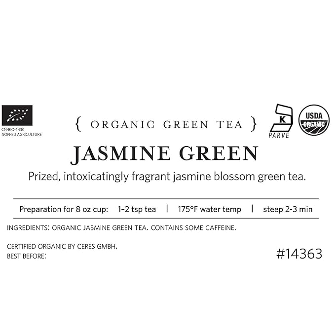 Tea Forte Premium Loose Leaf Tea Blend Resealable 1 Pound Bag Makes 160-175 Cups Jasmine Green Tea