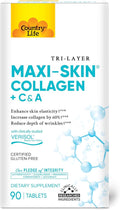 Country Life Verisol Collagen Peptides Tablets - Reduce Depth of W[KB2] rinkles &amp Enhance Skin Elasticity-90 Tablets-Includes Vitamin A&ampC - Collagen Powder for Women &amp Men - Boost Skin Col