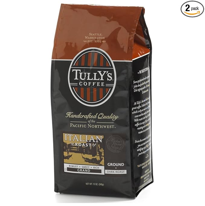 Tully's Coffee Italian Roast Ground 12-Ounce Bags (Pack of 2)