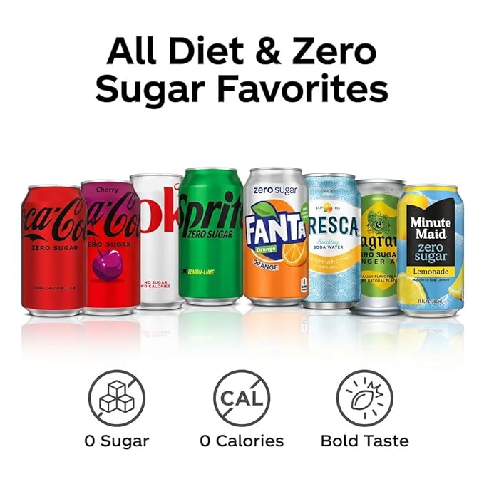 Zero Sugar &amp Diet Soda Variety Pack 18PK – 9 Flavor Mix Including Coca-Cola Zero Diet Coke Sprite Zero Fanta Orange Zero Fresca &amp More – 12 oz Cans Beverage Sampler for Parties Office Ho