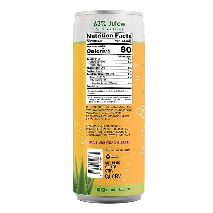 ALO Sparkling Aloe Vera Juice Drink | 11.2 fl oz Pack of 6 | 3-Flavor Variety Pack | Passion Fruit &amp Peach White Grape Mango &amp Mangosteen