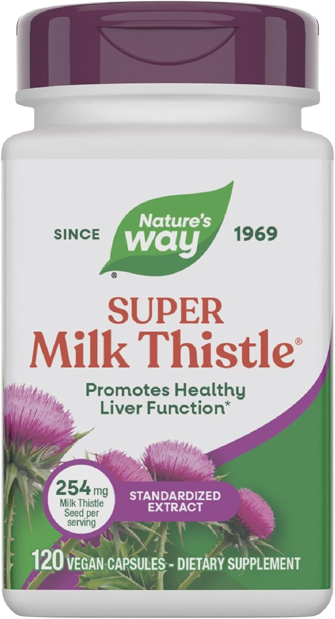 Nature's Way Super Milk Thistle Promotes Healthy Liver Function* With Artichoke Leaf Dandelion Root &amp Licorice Root Extracts Milk Thistle Extract Gluten Free 120 Capsules (Packaging May Vary