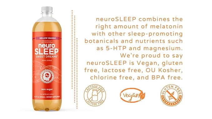 neuroSLEEP Mellow Mango Functional Beverage for Restful Sleep Non-Carbonated 16.9 Fl Oz (Pack of 12)