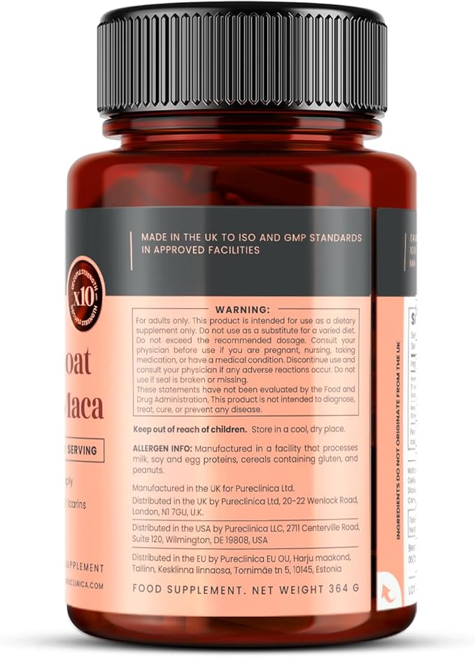 pureclinica 10X Horny Goat Weed &amp Maca Extract 6250mg x 180 Tablets (6 Months Supply) -10 X More Icariins - w/5mg Black Pepper Extract for 300% Increased Absorption