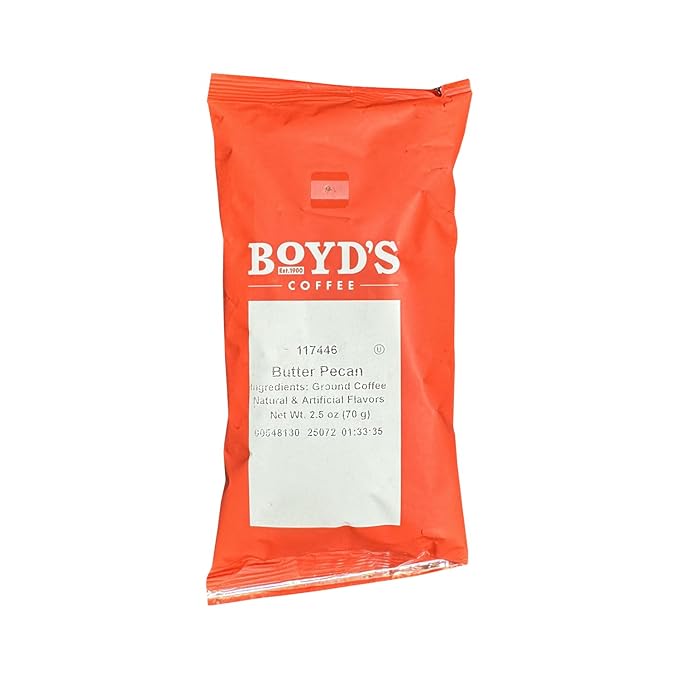 Boyd's Butter Pecan Ground Coffee 5/2.5oz Pre-Portioned Packets - 12.5oz Total - Nutty Buttery Flavor