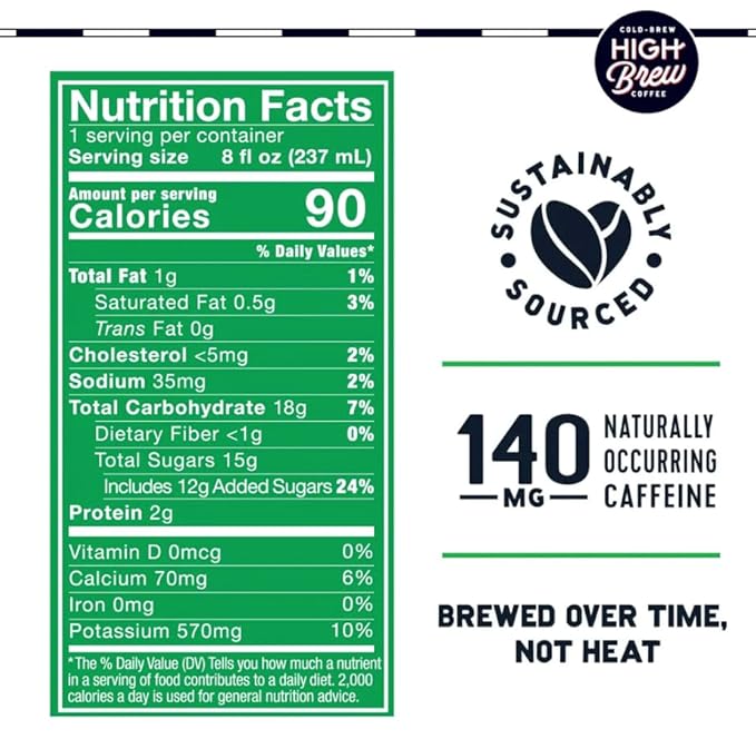 High Brew Coffee | Cold Brew Iced Coffee Variety Pack | Lightly Sweetened with Pure Cane Sugar 140mg Natural Caffeine Patiently Brewed &amp Never Heated Low-Acid Ready-to-Drink | 8 oz Cans (Pack