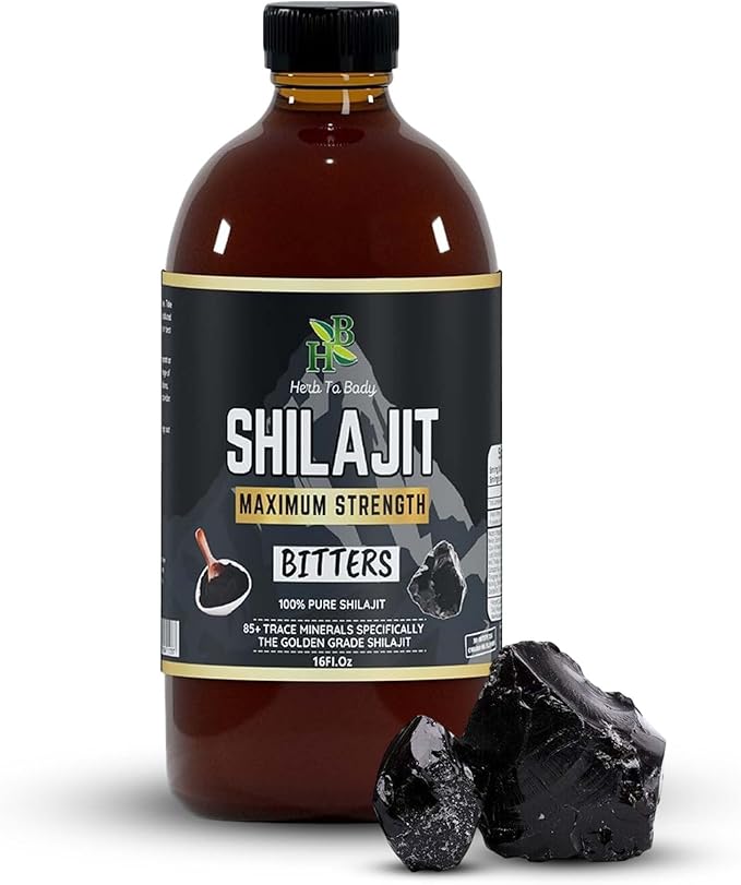 Herb To Body Pure Shilajit Bitter - 16oz Natural Herbal Tonic made with Wildcrafted Shilajit for Men Gold Grade Product for Wellness and Detox Support