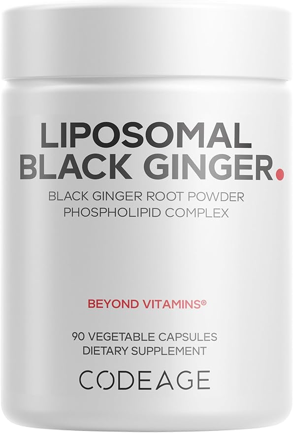Codeage Liposomal Black Ginger Supplement - Kaempferia Parviflora Root Powder - 3-Month Supply - Ginger Root Pills and Herbal Root - Liposomal Delivery - 1 Capsule Per Serving - Non-GMO - 90 Capsules