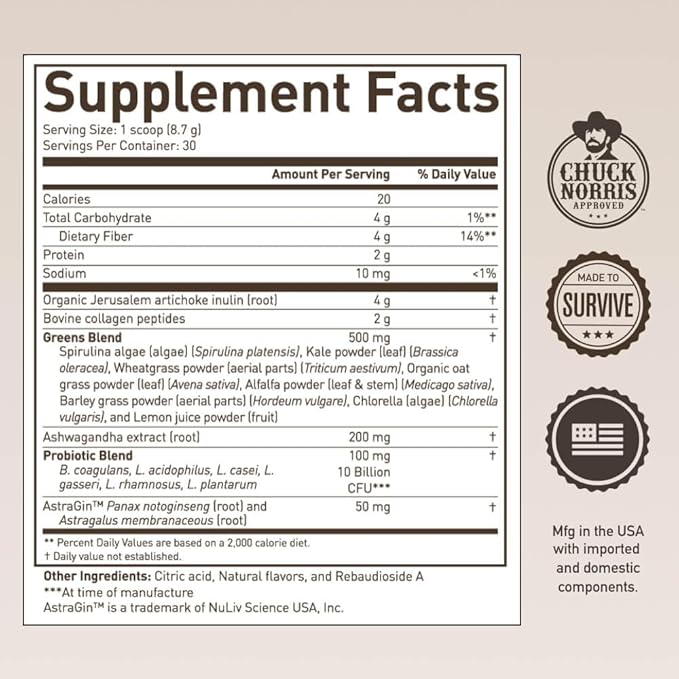 ROUNDHOUSE PROVISION Morning Kick Zero Sugar Greens Superfood Powder Supplement 3 Pack &amp Three Hit Combo – Burn Fat Boost Energy and Support Wellness by Chuck Norris
