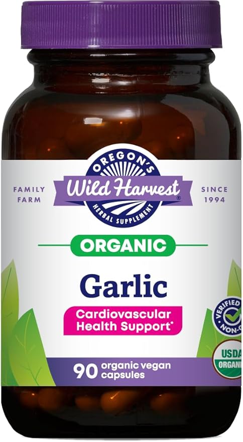 Oregon's Wild Harvest Certified Organic Garlic Capsules Non-GMO 1575 MGS 90 Count