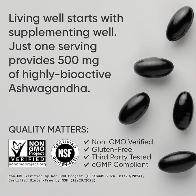 Sports Research® Ashwagandha Softgels with Coconut MCT Oil - Natural Adaptogen Made with Shoden® Ashwa for Relaxation Calm &amp Sleep Support - Gluten Free &amp Vegan Friendly - 60 Count