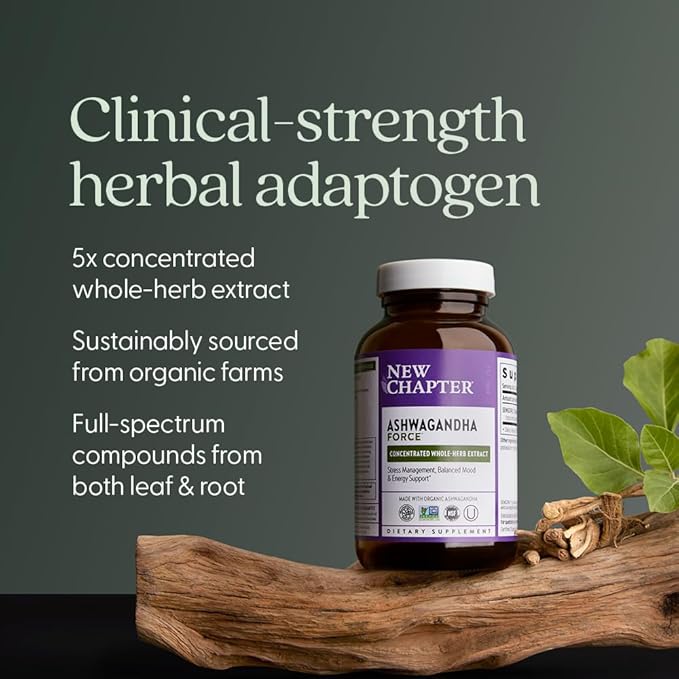 New Chapter Organic Ashwagandha Supplement One Capsule a Day of Adaptogens for Stress Relief Mood Support &amp Energy Vegan 60 Count