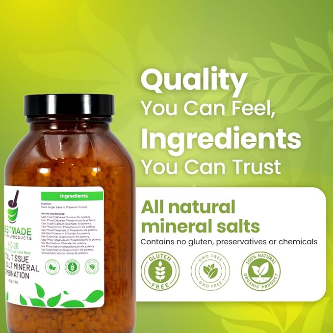 Bestmade Total Tissue Cell Salt Mineral Combination BIO28 Lactose-Free – Supports Nutrient Absorption Boosts Energy and Sleep Restores Vitality Vegan Pellets 400g (Extra Large)