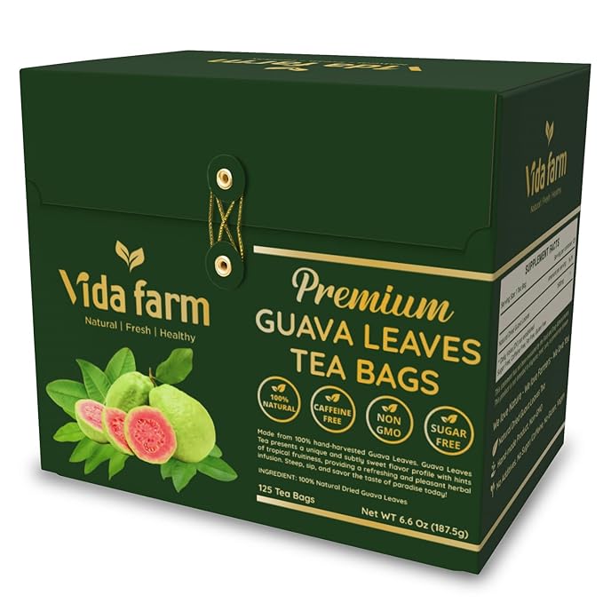 VIDA FARM 125 Premium Guava Leaf Tea Bags Zero Sugar Tea Handpicked 100% Pure and Natural Guava Leaves Non-GMO No Caffeine Gluten-Free Vegan