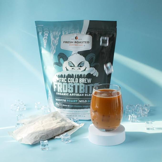 Fresh Roasted Coffee Organic Frostbite Cold Brew Coffee Filter Packs | Mold &amp Myco Tested USDA Organic Kosher | Medium Roast 12 Count 24 oz
