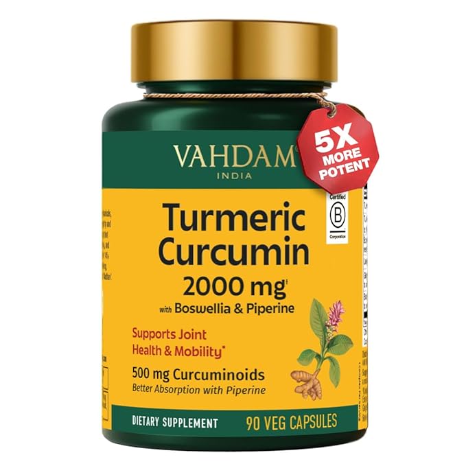 VAHDAM Turmeric Curcumin Supplement 2000mg (500mg Curcuminoids) with Boswellia &amp Piperine for Fast Absorption | Supports Joint Health and Mobility | 90 Capsules