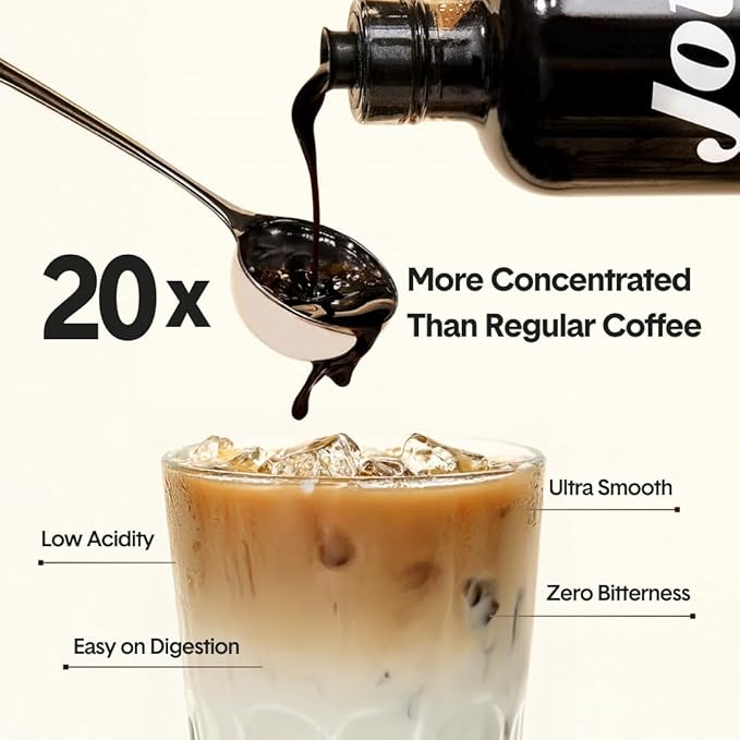Jot Coffee Concentrate (Dark) High Caffeine Cold Brew Coffee Concentrate Liquid for Iced Coffees Instant Espresso Hot or Cold Instant Coffees - Makes 14 Cups 150mg Caffeine/Tbsp Sugar Free
