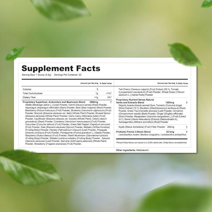 Vital Greens Superfood Powder – New Formula with 40+ Superfoods Daily Green Drink Powder w/Probiotics – Supergreens for Energy Gut Health Digestion Support Plant-Based Vegan Superfoods