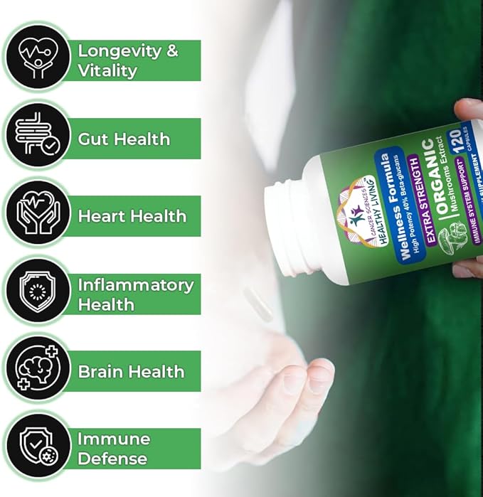 Cancer Sciences Organic Mushroom Supplement Capsules - 1500mg Non-GMO Wellness Mushroom Complex 40% Beta-Glucans -Turkey Tail Reishi Cordyceps Chaga Extract for Brain &amp Immune Support 120 Caps