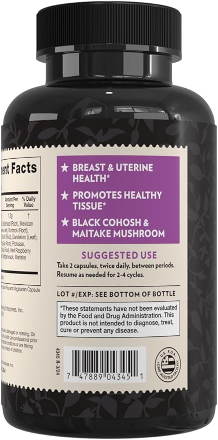 Crystal Star Fibro Defense (60 Capsules) – Supports Breast &amp Uterine Health Between Periods - Black Cohosh - Non-GMO