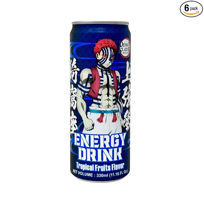 Demon Slayer Tropical Fruit Energy Drink – 11.16 fl oz (330 ml) Cans – Akaza Collectible Anime Character Drink (6-Pack)