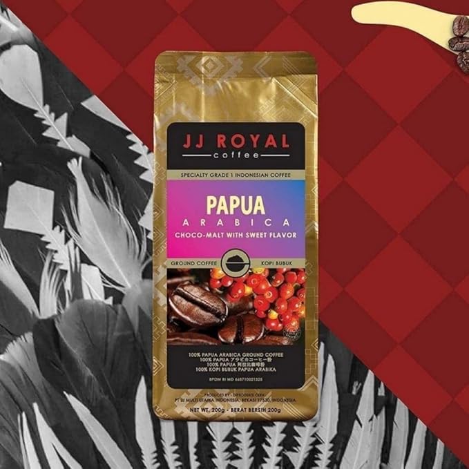 JJ Royal Coffee Papua Arabica 200g Ground Coffee (Pack of 2)