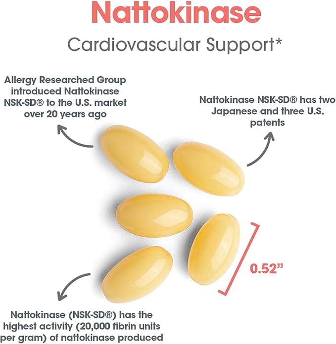 Allergy Research Group - Nattokinase Supplement NSK-SD 2000 FU 100mg - Cardiovascular/Circulatory Health - 60 Softgels