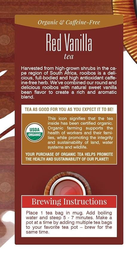 Davidson's Organics Red Vanilla 25-count Tea Bags Pack of 6