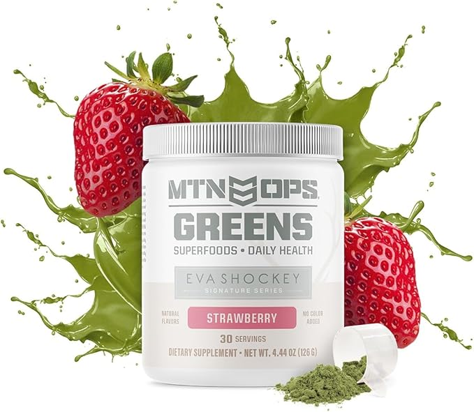 MTN OPS Greens Organic Greens Superfood Powder with Super Greens Antioxidants Digestive and Immune Support Strawberry Flavor 30 Servings