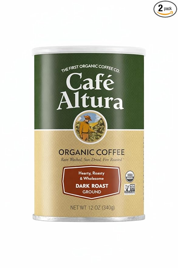 Cafe Altura Organic Coffee Dark Roast Ground Coffee 12 Ounce Can (Pack Of 2)