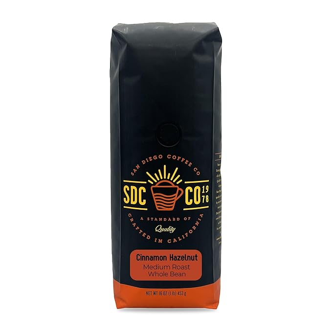 San Diego Coffee Cinnamon Hazelnut Medium Roast Whole Bean Coffee 16-Ounce Bag Café en grano tostado